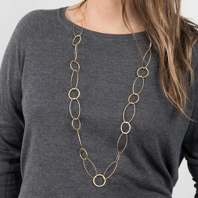 Collar Roma Largo en Cadena Irregular Dorado Mate