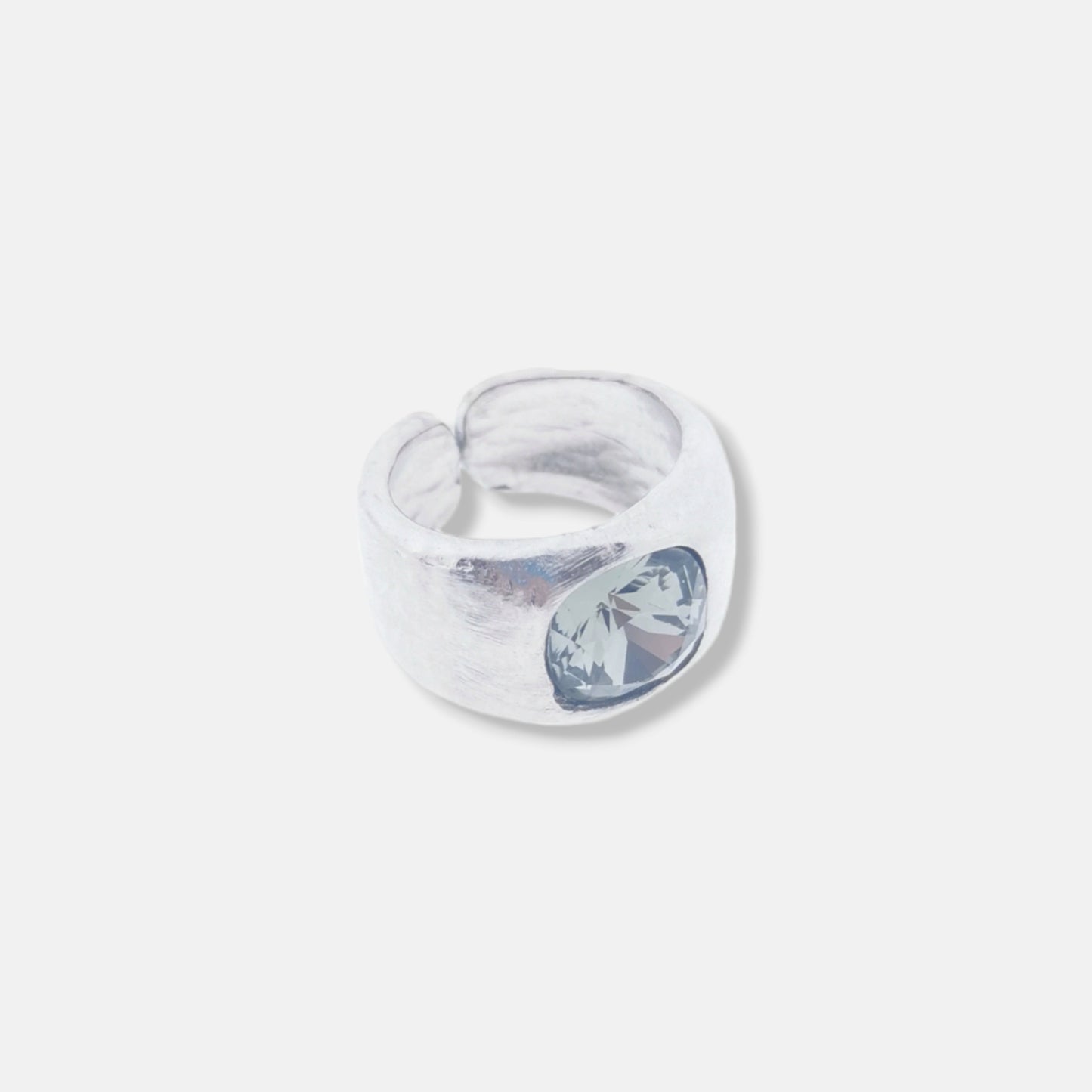 Anillo Dita Grueso en Plata Mate con Cristal Swarovski Black diamond