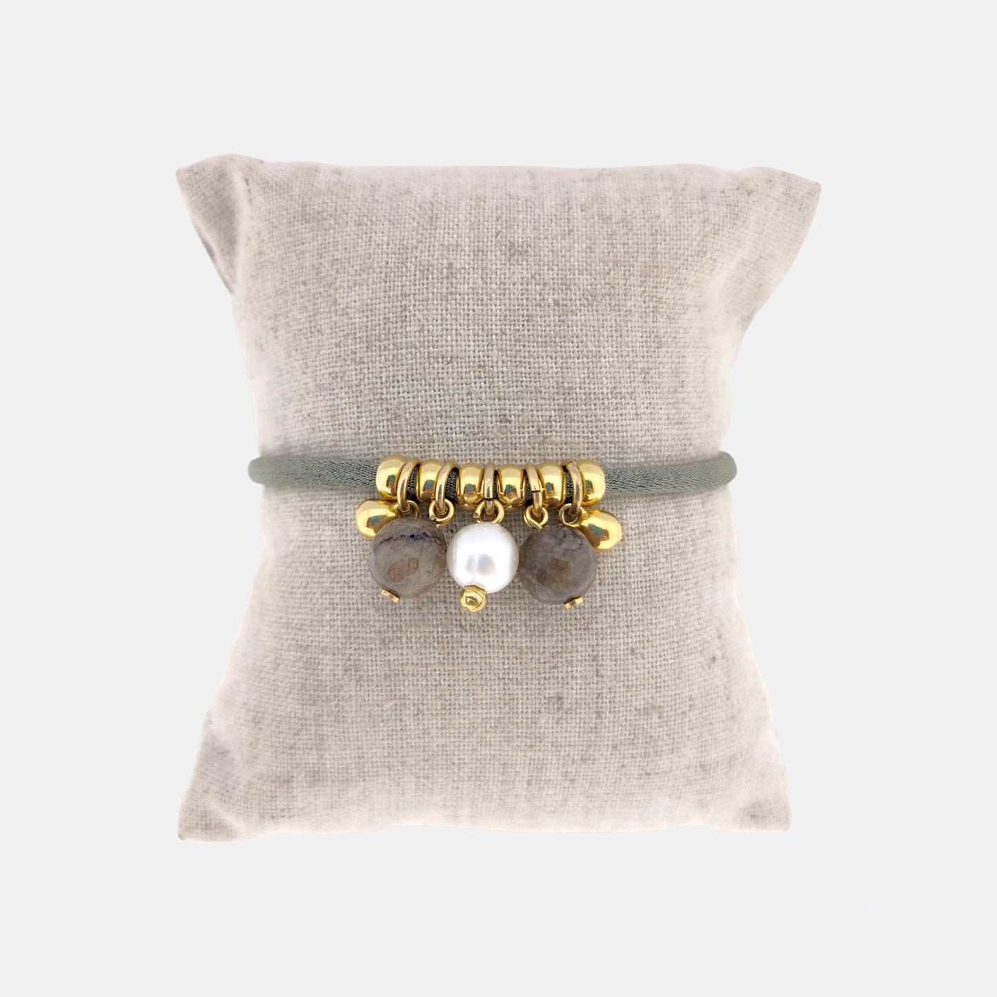 Pulsera Capri con Cordón, Perlas y Piedra