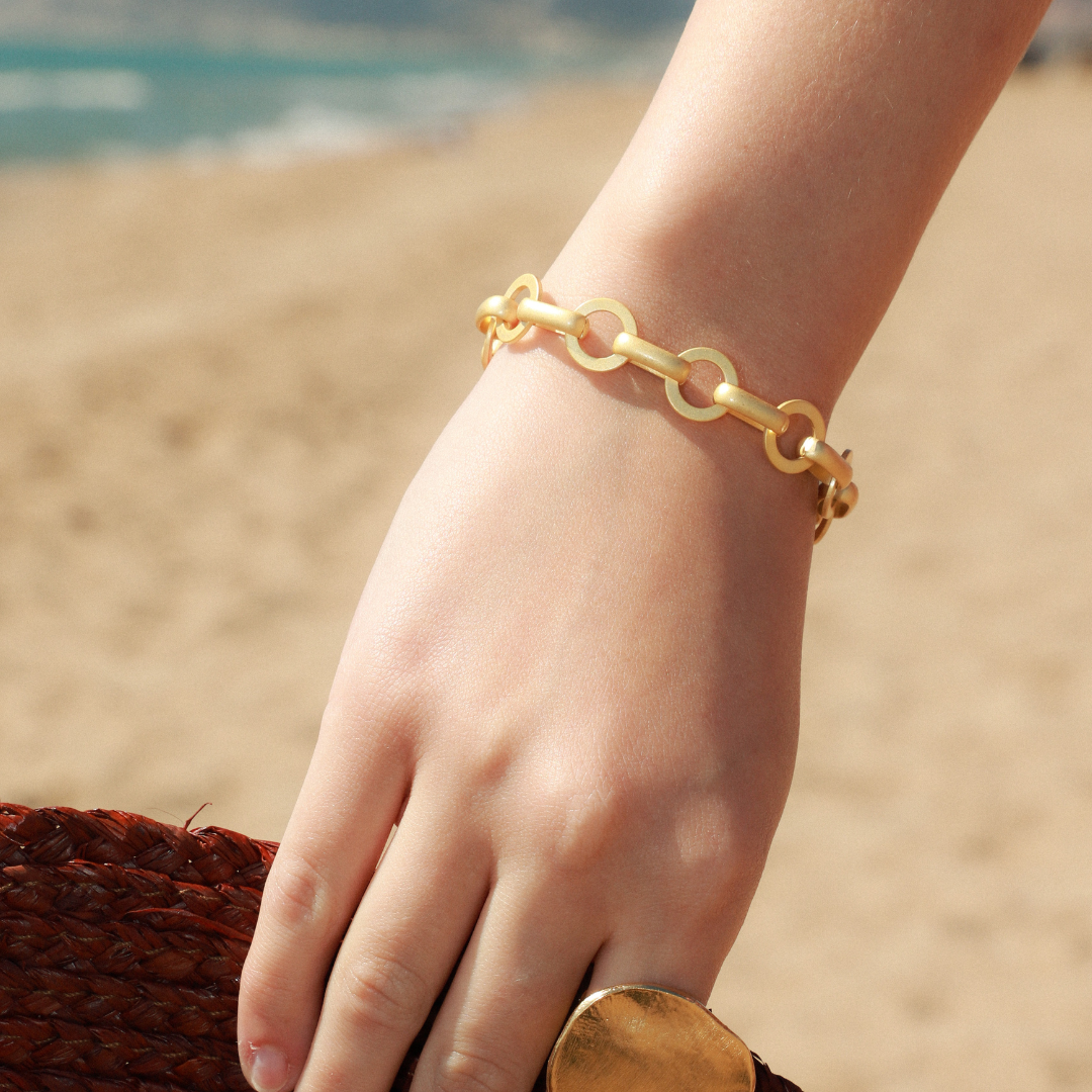 Pulsera Roma Eslabones y Argollas en Dorado Mate