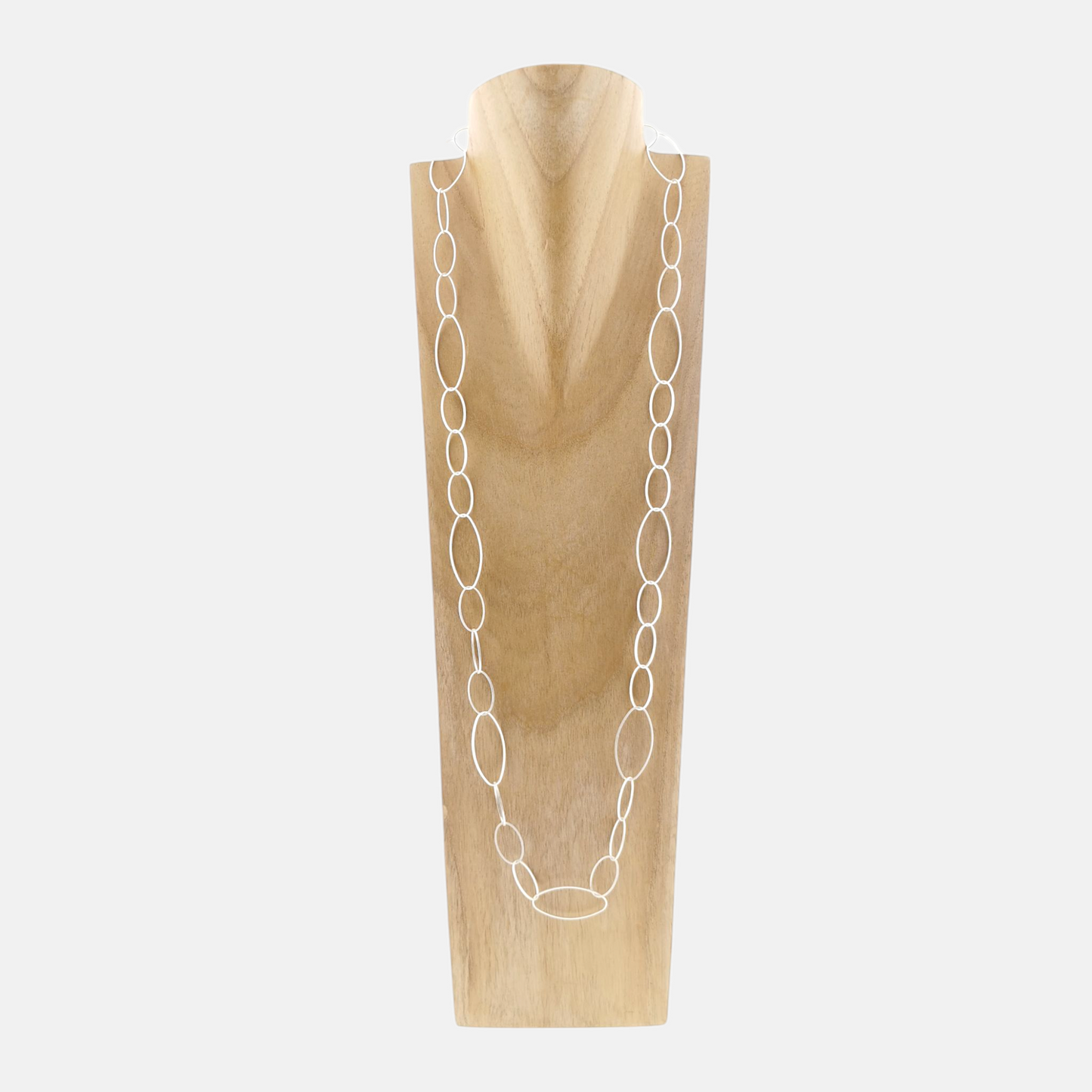 Collar Roma Largo en Cadena Irregular Ovalos Plateado Mate