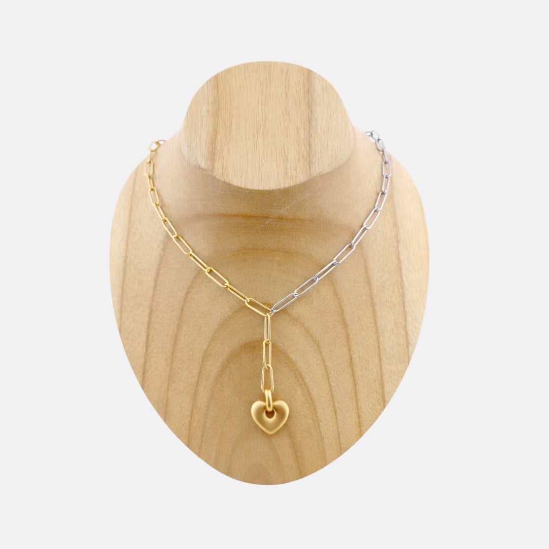 Collar Roma Largo Plateado y Dorado Mate y Corazón