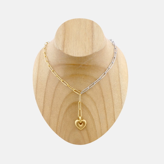 Collar Roma Largo Plateado y Dorado Mate y Corazón
