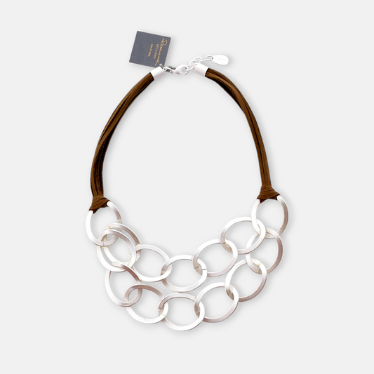 Collar Roma en Plata Mate y Cordón Marengo