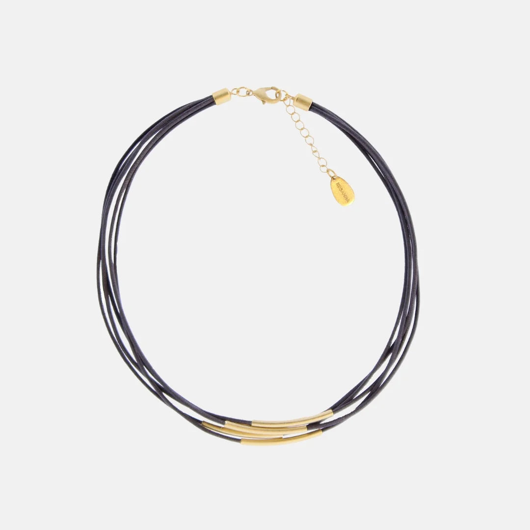 Collar Basic con Cordones y Barras Doradas Mate