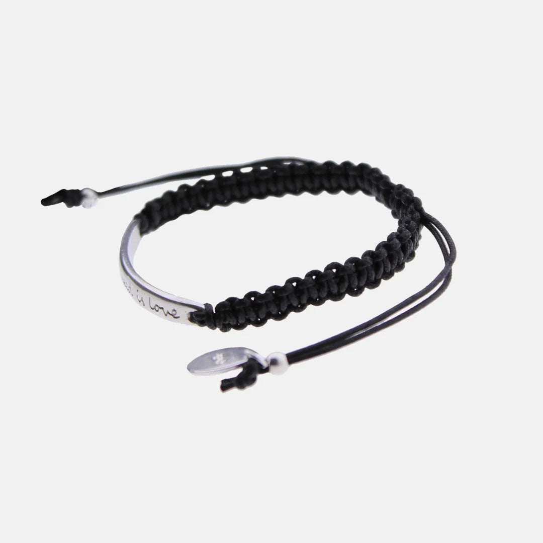 Pulsera Capri Plateado viejo Cordón negro all you need is love