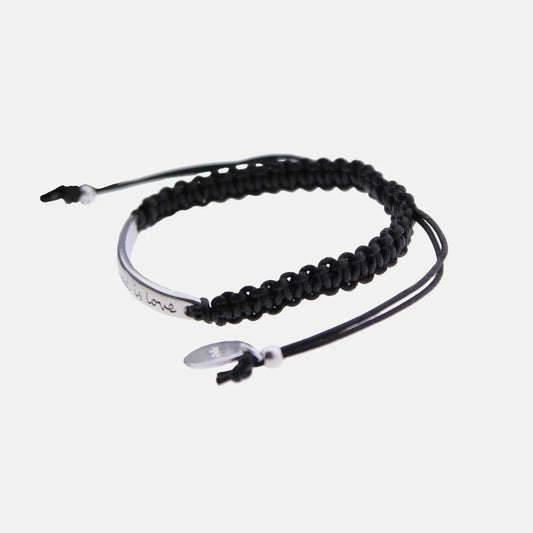 Pulsera Capri Plateado viejo Cordón negro all you need is love