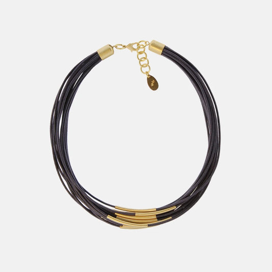 Collar Essential con Cordones Antracita y Barras Doradas Mate