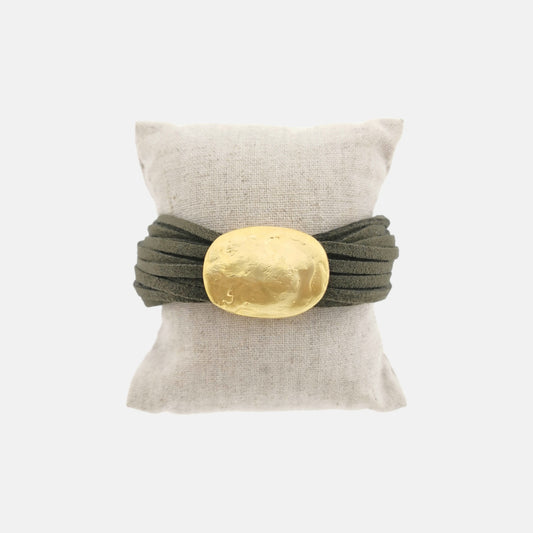 Pulsera Origins con cordones color kaki y Dorado Mate