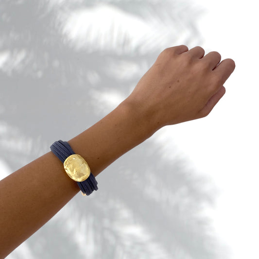 Pulsera Origins con cordones color marengo y Dorado Mate
