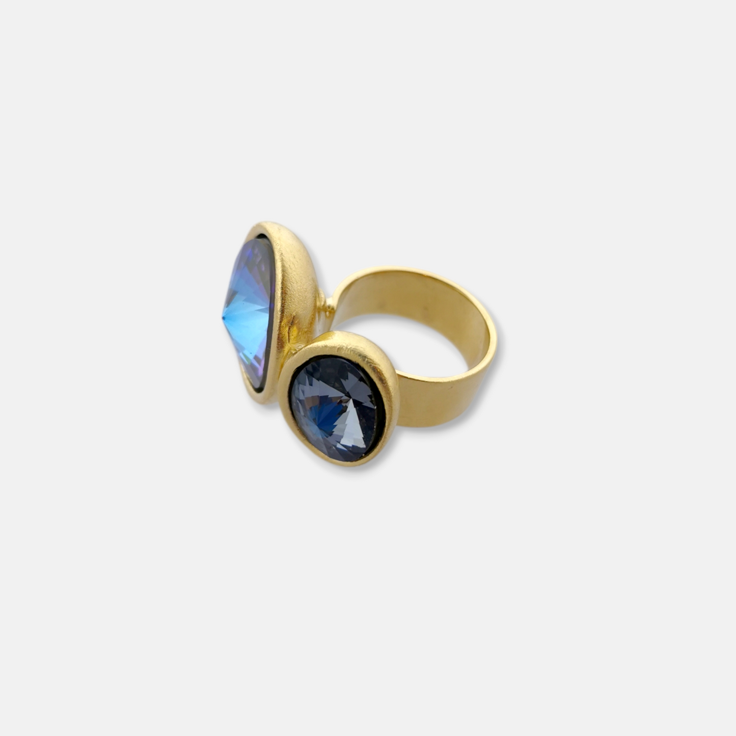 Anillo Dita Dorado Mate con dos Cristales Swarovski en Gris