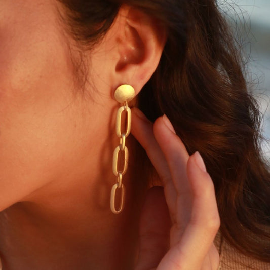 Aros Roma Largo en Cadena Oro Mate