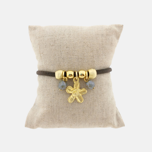 Pulsera Mediterránea con Flor y Piedras en Dorado Mate
