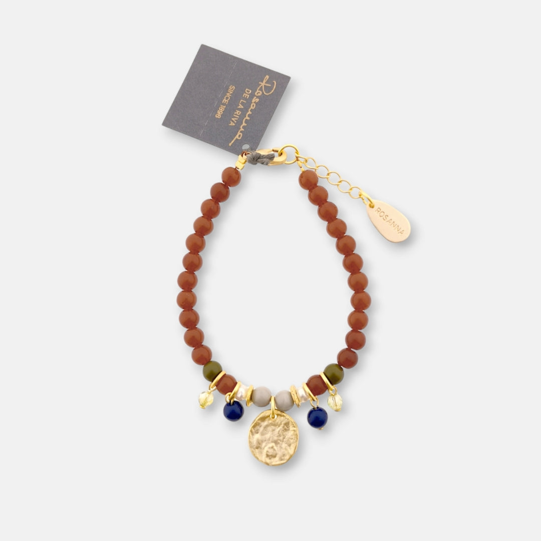 Pulsera Marais en Dorado Mate, con medalla, perlas y piedras