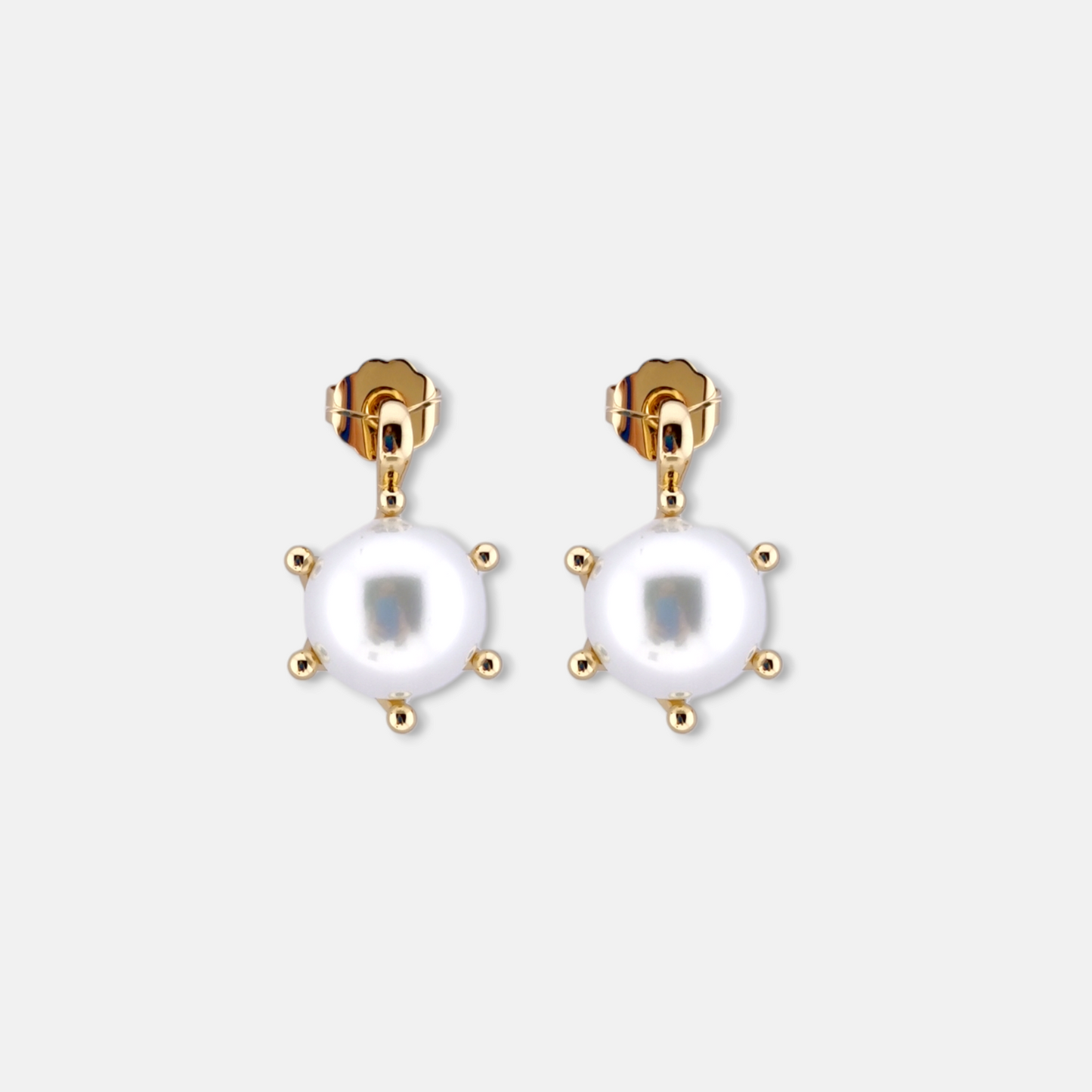 Aros Ceremony Chapado en Oro Brillante con Perla de Cristal