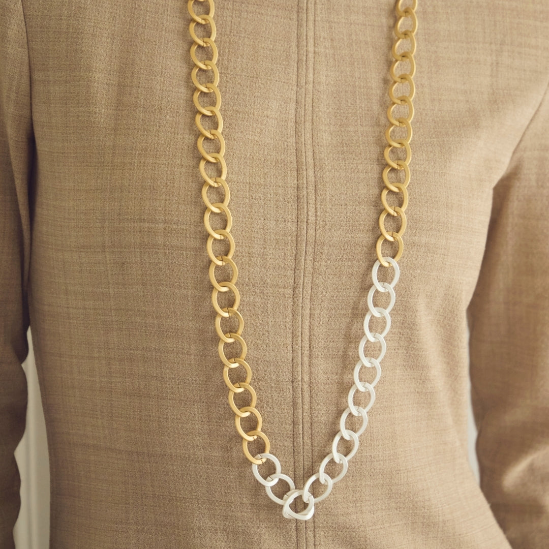 Collar Roma Largo Plateado y Dorado mate