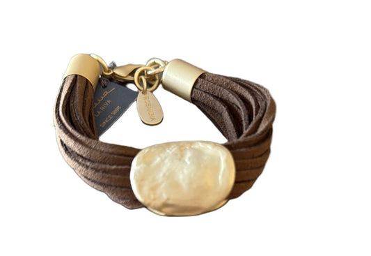 Pulsera Origins con cordones color café y Dorado Mate