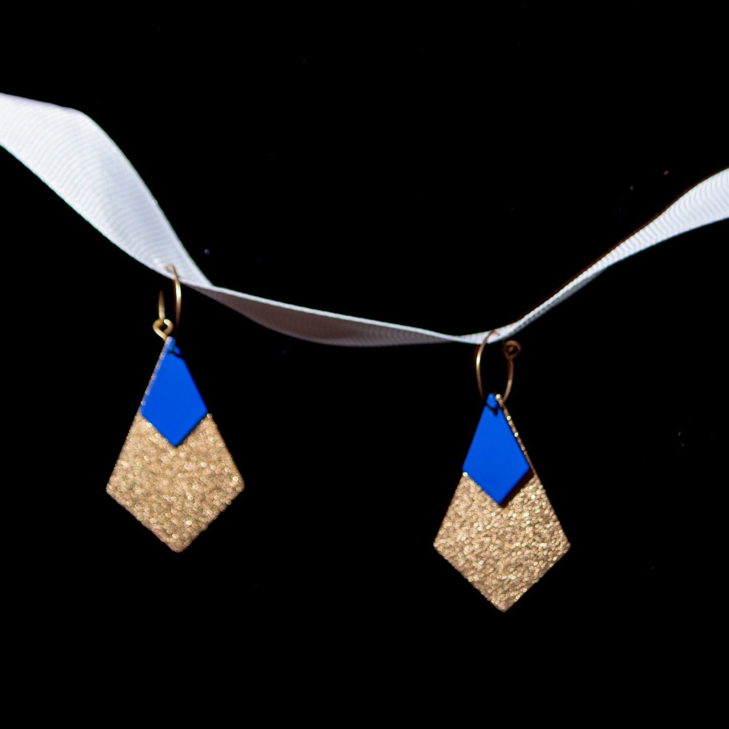 Aros Doble Diamante Dorado y Azul