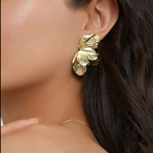 Aros Double Half Flower Dorados