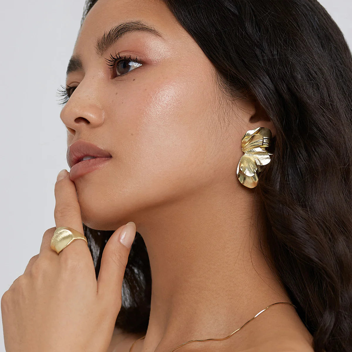 Aros Double Half Flower Dorados