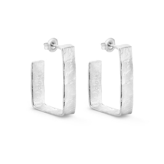 Aros Rectangulares Plateados Grandes Lignis Anchos