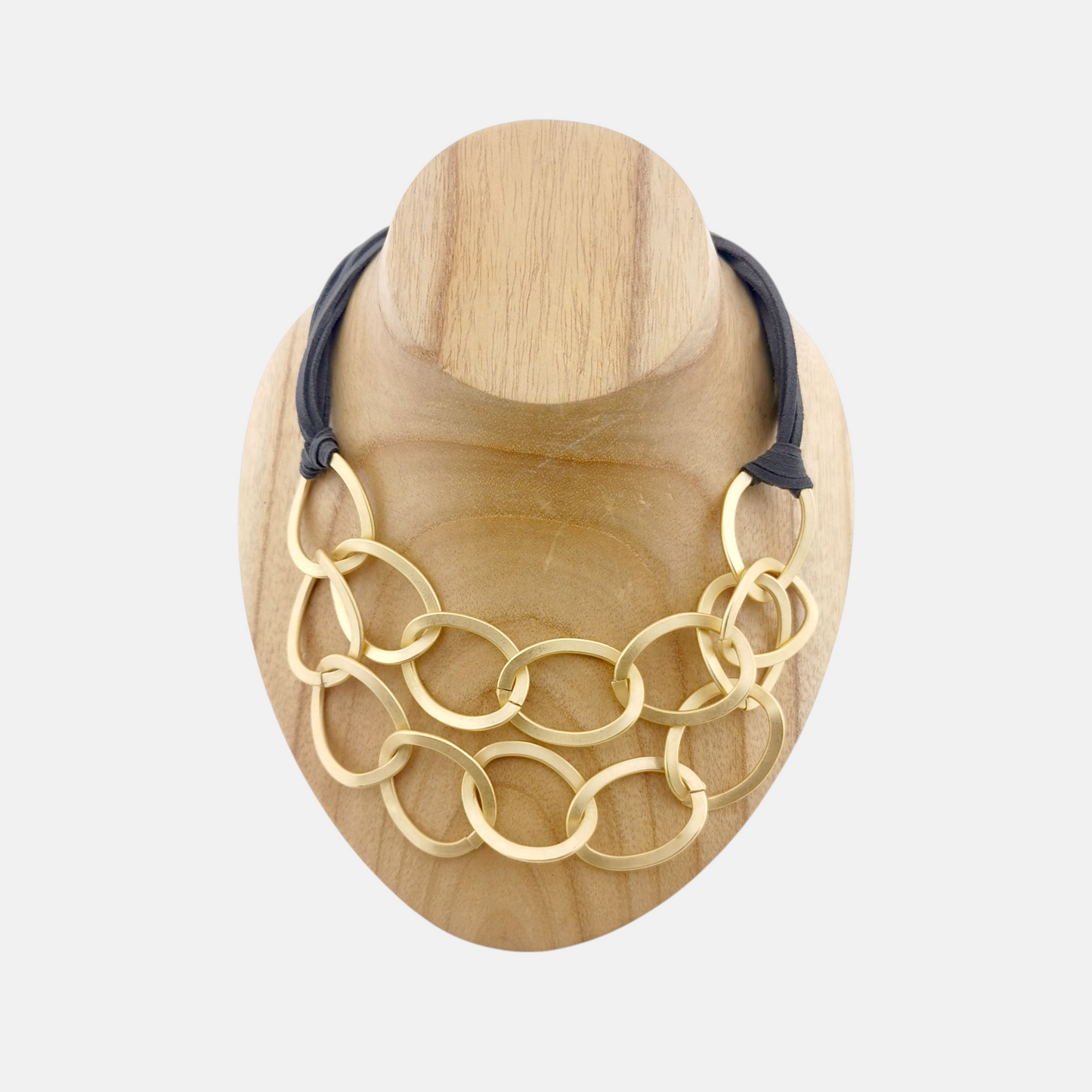 Collar Roma en Dorado Mate y Cordón Marengo