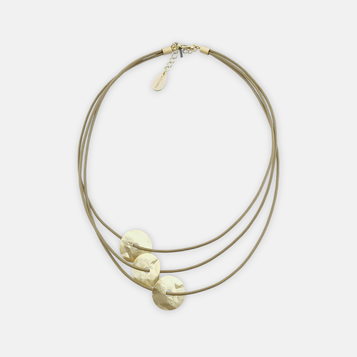 Collar Essential Con Cordón Tierra y Placas en Dorado Mate