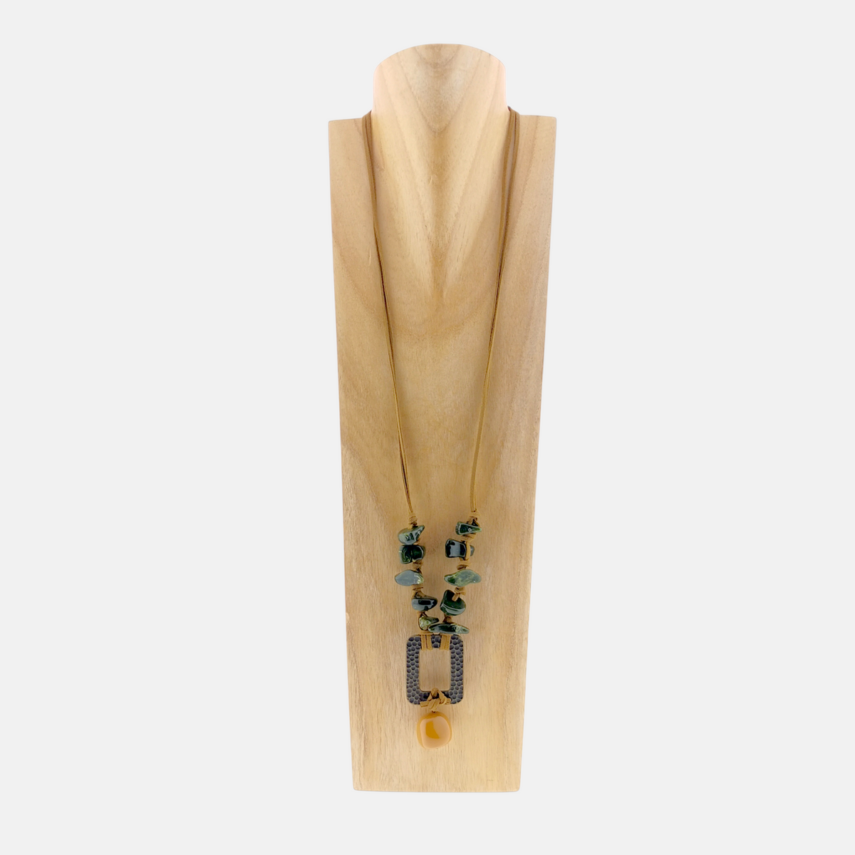 Collar Boho Largo Cordón Verde y Dorado Viejo