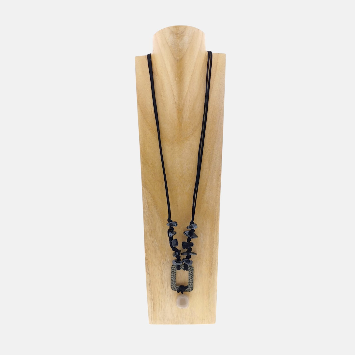 Collar Boho Largo Cordón Negro y Dorado Viejo