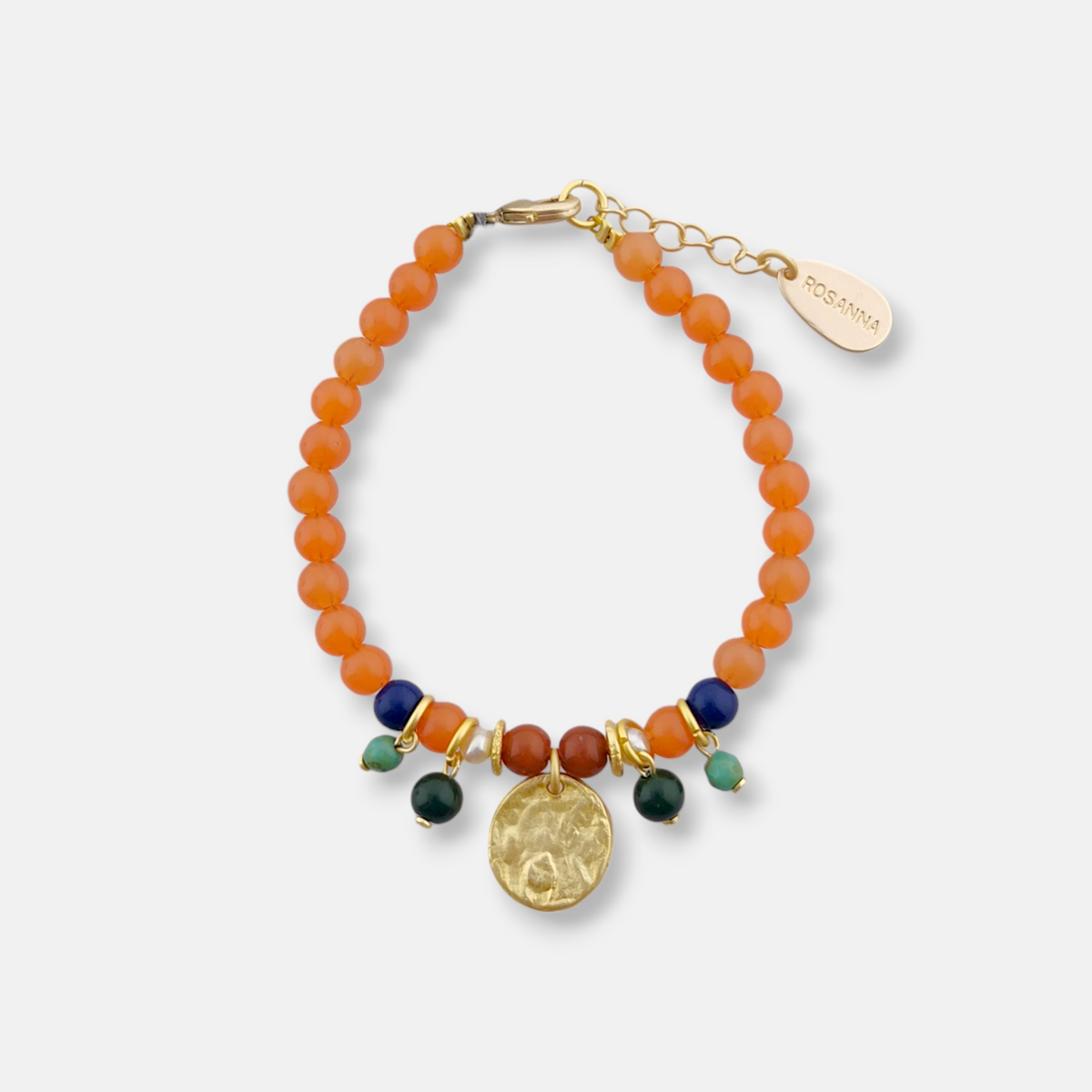 Pulsera Marais en Dorado Mate, con medalla, perlas y piedras