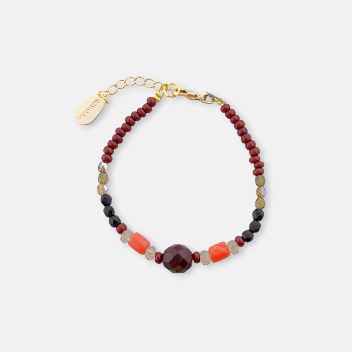 Pulsera Marais Granate y Café en Dorado Mate