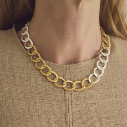 Collar Roma Corto Plateado y Dorado mate