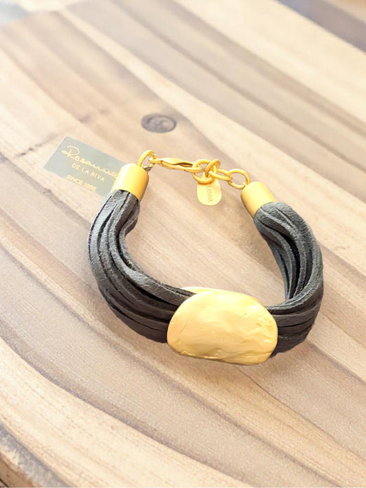 Pulsera Origins con cordones color marengo y Dorado Mate